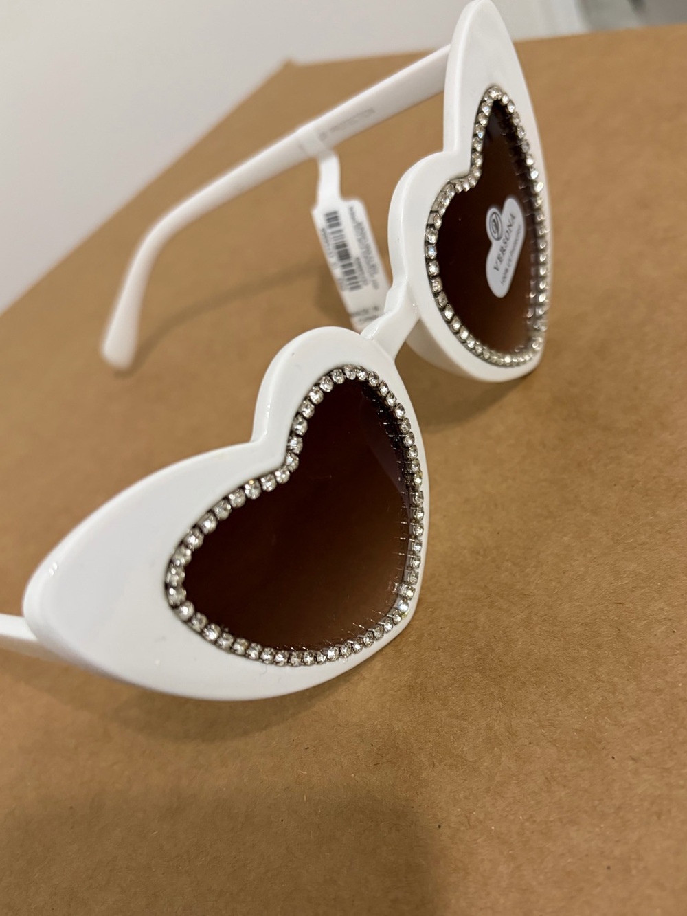Wedding or Bridal White Heart-Shaped Sunglasses with Rhinestone Trim